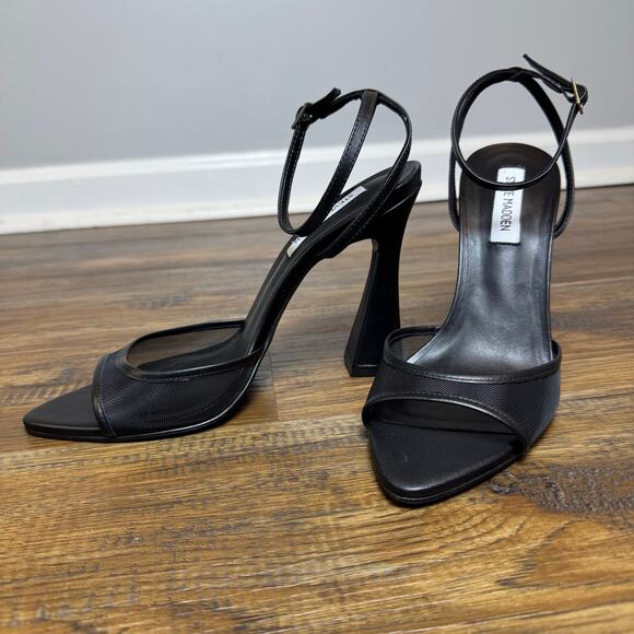 Steve Madden BEKI size 10 M black strappy heels pointed open toe mesh & leather - Picture 14 of 14